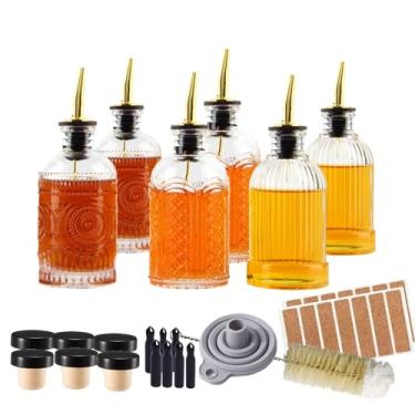 Imagem de Conjunto de 6 garrafas de xarope simples, garrafas dispensadoras de xarope de café de vidro de 200 ml com bico de metal, etiquetas e tampa, dispensador de xarope de vidro para óleo de xarope de mel de