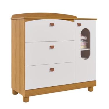 Imagem de Cômoda Infantil 3 Gavetas 1 Porta Para Quarto Da Criança Premium Multiuso Resistente Moderna Luxo Enxoval Do Bebê 100% Mdf Organizadora (Branco/Nature)