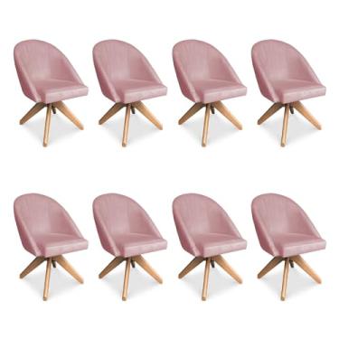 Imagem de Kit 08 Poltronas Cadeira Giratória Bela Veludo Base de Madeira - Pallazio