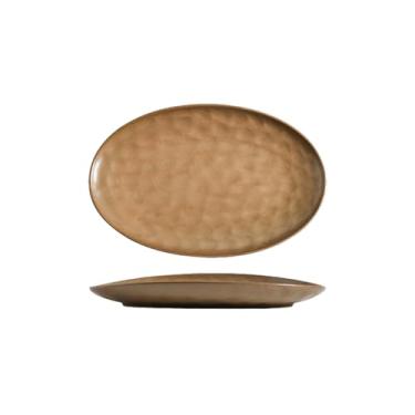 Imagem de Prato de sashimi oval de cerâmica estilo japonês, prato de churrasco oval doméstico - 30,5 cm, marrom escuro