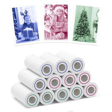 Imagem de 12 rolos de papel térmico para câmera instantânea para crianças, com base em branco, vermelho, verde, azul, papel para impressora fotográfica, para crianças de 4 a 10 anos, presentes de aniversário