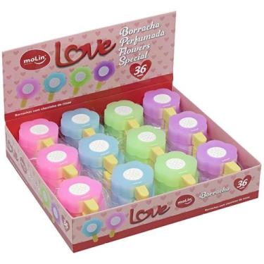 Imagem de Borracha Decorada Love Flowers Perfumada 4 Cores Display com 36 Unidad
