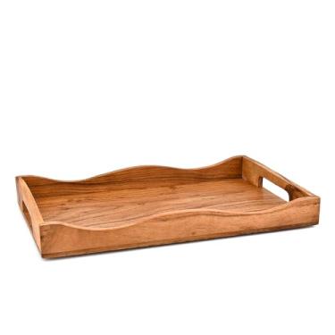 Imagem de Mahasu Bandejas de servir de madeira de acácia com alças para café da manhã na cama, mesa de café, mesa de jantar ou cozinha - perfeita para viver (38 x 25 x 4 cm)