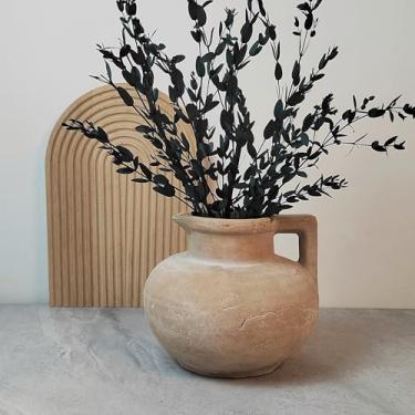 Imagem de Vaso de cerâmica rústico envelhecido com alça, jarro de argila feito à mão, suporte de plantas envelhecidas vintage para flores secas, cerâmica decorativa para casa
