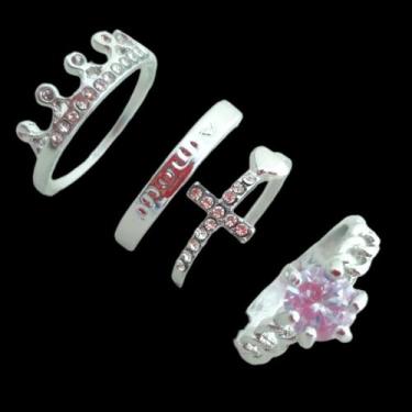 Imagem de Conjunto 4 Aneis Tipo Pandora Fino Elegante Coração Dourado - AYLA SIZ