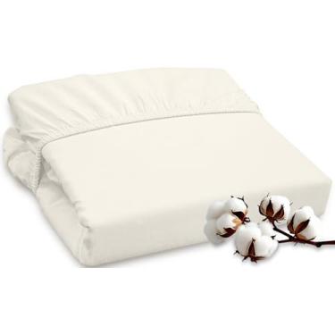 Imagem de ROYALE LINENS Lençol com elástico California King 300 fios 100% algodão penteado longo – lençol de baixo com bolso profundo super macio – lençol com elástico (Cal King, creme)