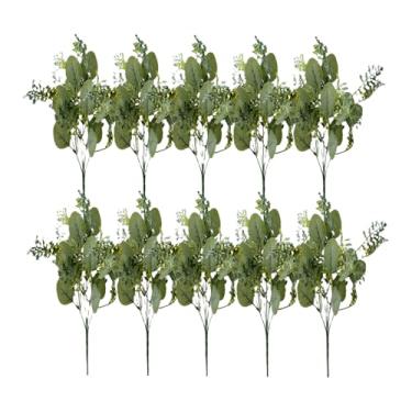 Imagem de ESSMOKO 10 peças de hastes e folhas de plantas verdes de simulação de plástico, decoração de arranjos florais para casa, ramo de eucalipto de gypsophila