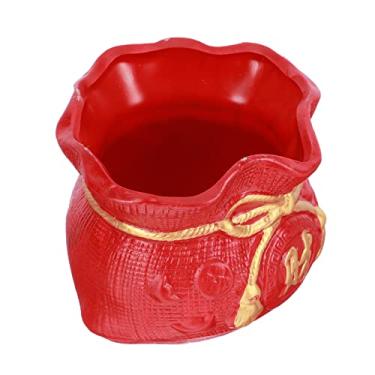 Imagem de Cabilock Vaso de suculentas vaso de cerâmica vermelho vaso de plantas de jardim plantador de flores Fengshui recipiente de planta de riqueza vaso de cacto para decoração interna e externa