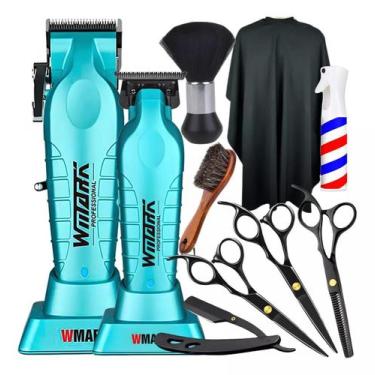 Imagem de Kit Barbeiro Cabeleireiro Pente Navalhete Tesouras Aço Inox Cor Preto 