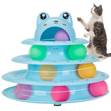 Imagem de Gefryco Brinquedos para gatos pista de rolo de 4 níveis, brinquedo de torre de gato com bolas coloridas de perseguição, brinquedos interativos de vários níveis para gatos adultos entediados em