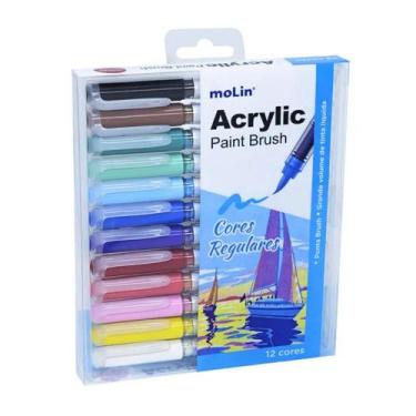 Imagem de Estojo Marcador Artístico Acrylic Paint Brush 12 Cores MOLIN, Cores Bá
