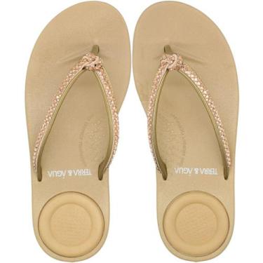 Imagem de Chinelo De Dedo Terra e Água Tira Cravejada Max Comfort Feminino, Bege