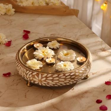 Imagem de RITUALISTIC Vrinda UrliUruli de madeira para decoração de flores, tigela de urli de madeira para decoração de casa, tigela de decoração de cozinha para decoração, perfeita para ocasiões festivas 11,5