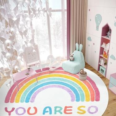 Imagem de SKGULE Tapete redondo para crianças, fofo, colorido, arco-íris, macio, antiderrapante, lavável, tapete de área grande, tapete circular para quarto de crianças, meninas, sala de jogos, decoração de