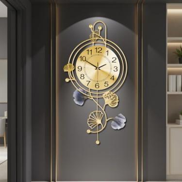 Imagem de Relógio de parede grande para sala de estar, mostrador redondo dourado com pêndulo, relógios de parede de metal silenciosos modernos sem tique-taque para cozinha, quarto, escritório, decoração de casa
