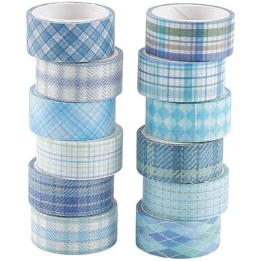 Imagem de SOFPLATE 12 rolos de fita de scrapbook xadrez decorativa para artesanato 3 m x 1,5 cm padrão de verificação de grade básica rolos de adesivos de borda para scrapbooking, agenda, embrulho de presente