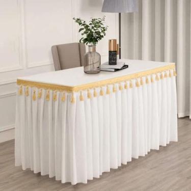 Imagem de Toalha de mesa de veludo dourado para conferências, exposições, pendurada, com franjas, para saia de mesa com borlas, retangular, branca, 120x60x75 cm