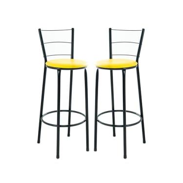 Imagem de 2 Banquetas Altas Bistrô, 3 Arames, Assento em Junco, 70cm Altura, Preta (AMARELO)