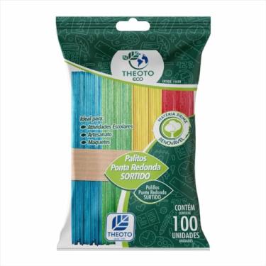 Imagem de Palito para Sorvete, Theoto, Ponta Redonda, Cores Sortidas, 100 Unidades