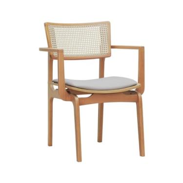 Imagem de Cadeira Apollo Madeira Maciça com Braço Encosto Telinha Assento Anatômico - Natural - Estofado Linho Bege