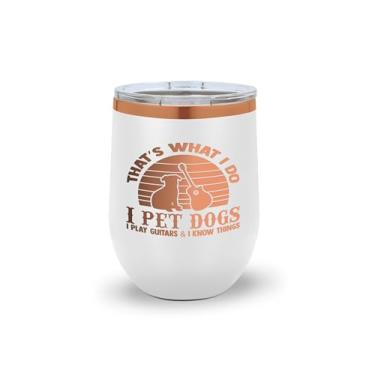 Imagem de SpreadPassion Copo de vinho para cães tocando guitarras – Presente engraçado para amantes de cães e fãs de música (branco)