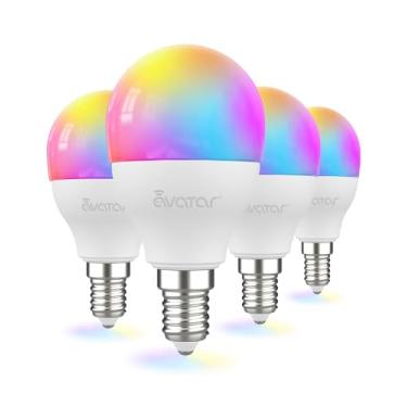 Imagem de Avatar Controls Pacote com 4 lâmpadas LED inteligentes E12, lâmpadas de candelabro de base pequena Alexa de 5 W, lâmpadas para ventilador de teto Wi-Fi, temporizador que muda de cor, sincronização de