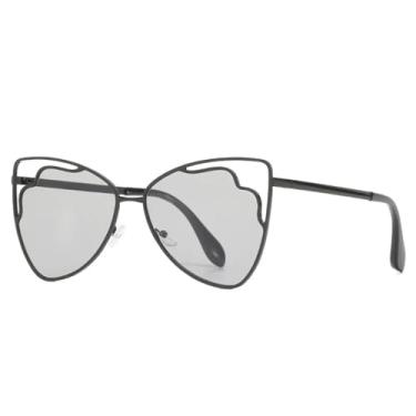 Imagem de JRLLFD Óculos de sol com armação de metal vazada, moda feminina e masculina, vintage, fotografia de rua, UV400 (preto e cinza)