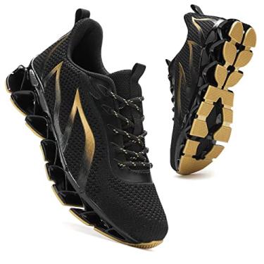 Imagem de Tênis de corrida masculino Blade Tennis Walking Casual Tênis confortável moderno antiderrapante para trabalho esportivo tênis esportivo, Preto, amarelo, 38