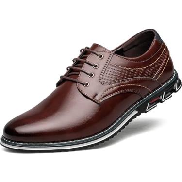 Imagem de FLAGELI Sapatos Sociais Masculinos Confortáveis E Macios Oxford Superior Flexural Em Couro, Tênis Da Moda, Calçados Casuais De Negócios Derby Marrom, 7,5 Eua