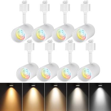 Imagem de LEONLITE Pacote com 8 cabeças de iluminação de pista LED 5CCT 8,5W, selecionáveis 2700K/3000K/3500K/4000K/5000K, cabeças de luz de trilho tipo 45° H, luminárias de holofotes de LED reguláveis CRI90+