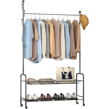 Imagem de Trilho De Roupas, Cabide De Metal, Trilhos De Suspensão De Trilhos De Roupas Para Roupas Com Rodas E Ganchos Para Entrada E Quarto De Cama