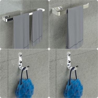 Imagem de Kit Acessórios Para Banheiro Cromado 4 Peças Plus - HomeFull