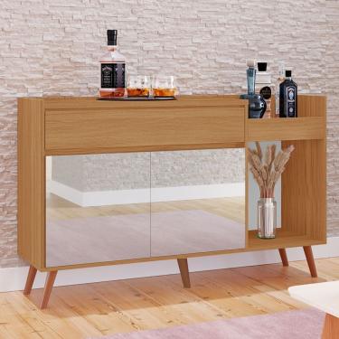 Imagem de Buffet Nova York 100% MDF 2 Portas 1 Gaveta Pés Estilo Retrô e Espelho Tuboarte