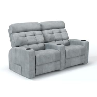 Imagem de Sofá 2 Lugares Reclinável Manual em Bouclé Linha Cinema Damie (Cinza)