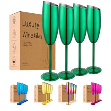 Imagem de UNISWEET Conjunto de 4 taças de champanhe, taças de champanhe de aço inoxidável para casamento e festa de aniversário, taça de champanhe inquebrável de boca inclinada de 200 ml com haste longa e