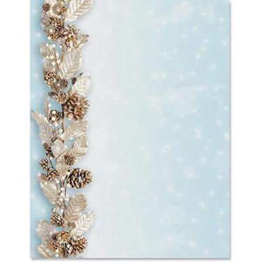 Imagem de Paperdirect Silver Frosted Pine Elegance Christmas Winter Holiday Theme Papelaria, papel de borda, papel timbrado 21 x 28, 25 folhas, papel de escrita premium elegante, papel decorativo para