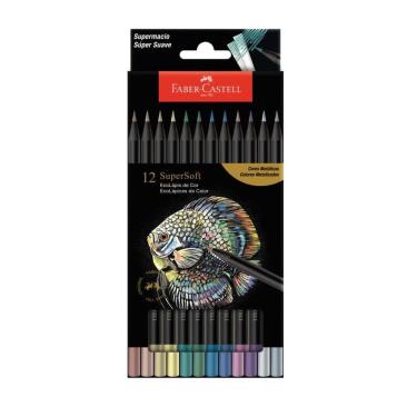 Imagem de Lapis De Cor Supersoft 12 Cores Metalicas Faber Castell Novo Estojo