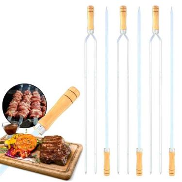 Imagem de Kit 6 Espetos Alumínio Chato Duplo para Churrasco Profissional Carne C