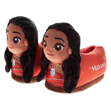 Imagem de Disney Chinelos Moana para meninas – Chinelos felpudos de pelúcia Princesa Moana (bebês/meninas), Laranja/marrom, 11-12 Little Kid
