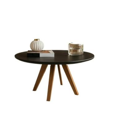 Imagem de Mesa Centro Pé Madeira Redonda Luxo Sala Estar Jantar Recepção Escritório (Preto)