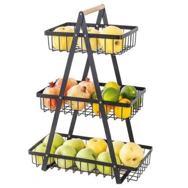 Imagem de Fruteira Cesto Triplo Aramado Fruta Legumes Cozinha Organizaçao Mesa B