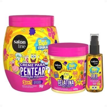 Imagem de Kit Salon Line Kids Bob Esponja Sos Cachos: Creme Para Pentear 1kg, Gelatina Capilar 400g e Óleo Capilar 42ml