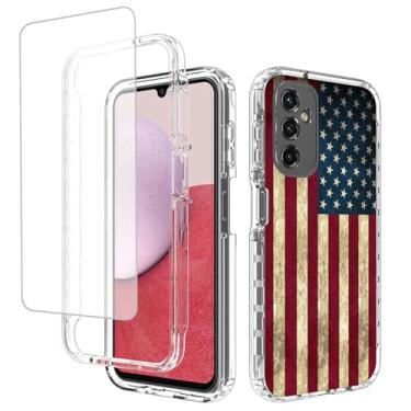 Imagem de Bohefo Capa para Galaxy A14 5G, Samsung A14 5G SM-A146B com protetor de tela de vidro temperado, capa protetora de telefone à prova de choque floral fofa de corpo inteiro para Samsung Galaxy A14 5G