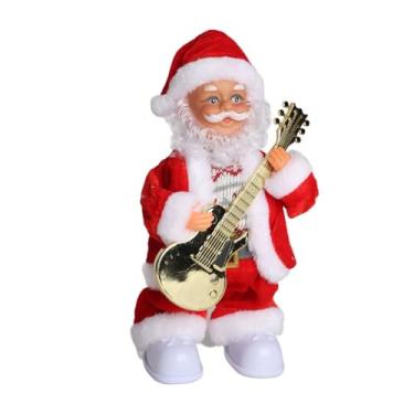 Imagem de Guitarra tocando velho ornamento musical movido a bateria decoração de natal cantando dançando figura de Papai para casa árvore decorações festivas velo material para PC 28 cm de