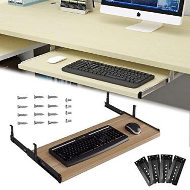 Imagem de Bandeja deslizante para teclado bandeja de teclado retroadaptável deslizante grande para teclado de madeira 54/60/70 x 27 cm, design ergonómico alivia a fadiga muscular economiza espaço melhora a efi