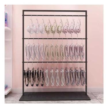 Imagem de Loja de roupas íntimas, loja de varejo shorts sutiã suporte de exibição com prateleiras de 3 camadas organizador de cabide de roupas de chão para exibição de shopping boutique (cor: preto, tamanho