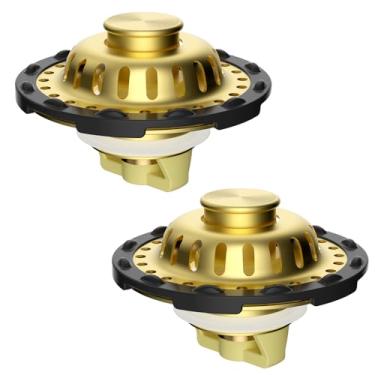 Imagem de Rolha universal para pia de banheiro 2 peças com captador de cabelo superior visível de metal, filtro de aço inoxidável, 2 peças, dreno pop-up 3 em 1, ajuste padrão de orifício de lavatório de 2,5 cm