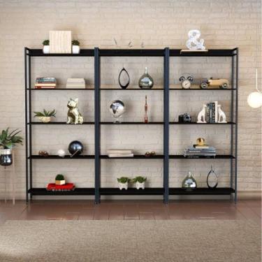 Imagem de Kit 3 Estantes para Livros Industrial Aço 5 Prateleiras 187cmx240cm Ac