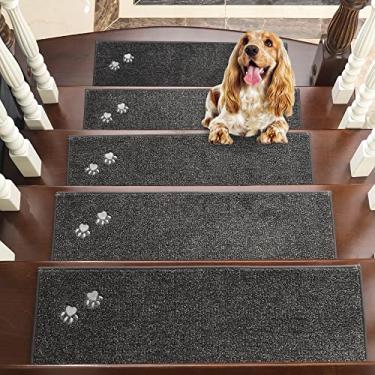 Imagem de BEQHAUSE Passos de escada para degraus de madeira 71 cm x 23 cm, tapetes antiderrapantes para escadas internas, laváveis na máquina, tapetes macios para escadas, superfície de tapete de poliéster, 15