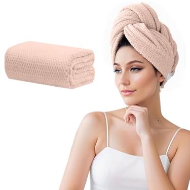 Imagem de Toalha de cabelo de microfibra turbantes para cabelos molhados, toalhas de secagem de cabelo para cabelos cacheados para secar o cabelo rapidamente (rosa)